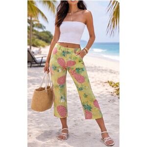 Lilly Pulitzer Capri Pants Beachy Tropical Pineapple Beach Resort Preppy sz 8